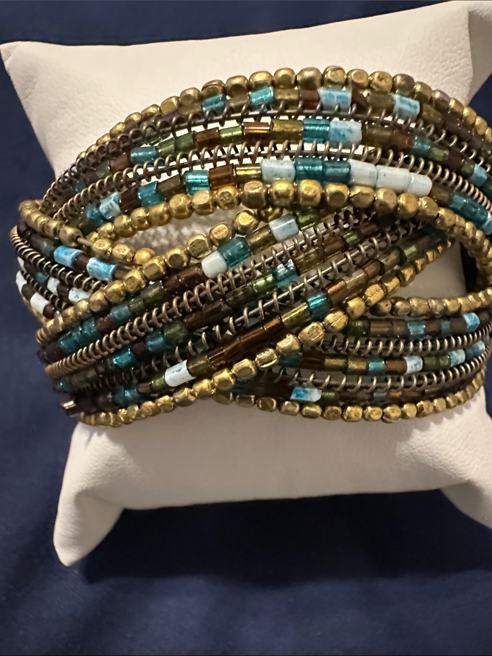 Multi-Row Teal, Brown and Gold Beaded Wrap Bracelet